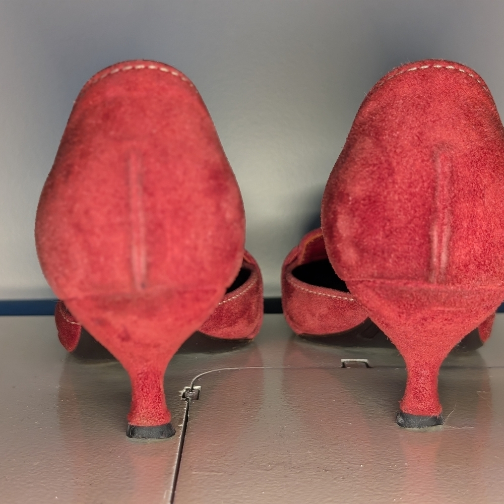 PRADA RARE VINTAGE Red Suede Buckle Kitten Heels Circa Y2K - 37 EU/7 US - Picture 12 of 15